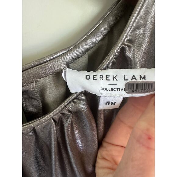 DEREK LAM 10 CROSBY Kary Metallic Crepe Blouse In Silver Size 48/Large Glam Punk - Picture 3 of 9